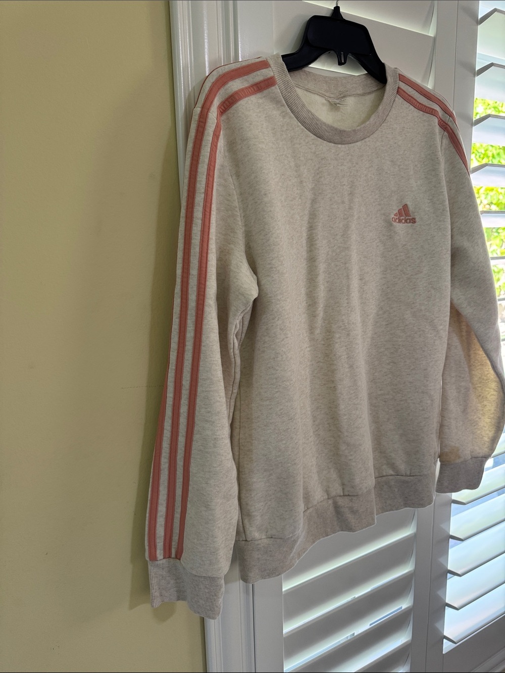 adidas Light Gray Crewneck Sweatshirt with Pink Stripes - Picture 4 of 5